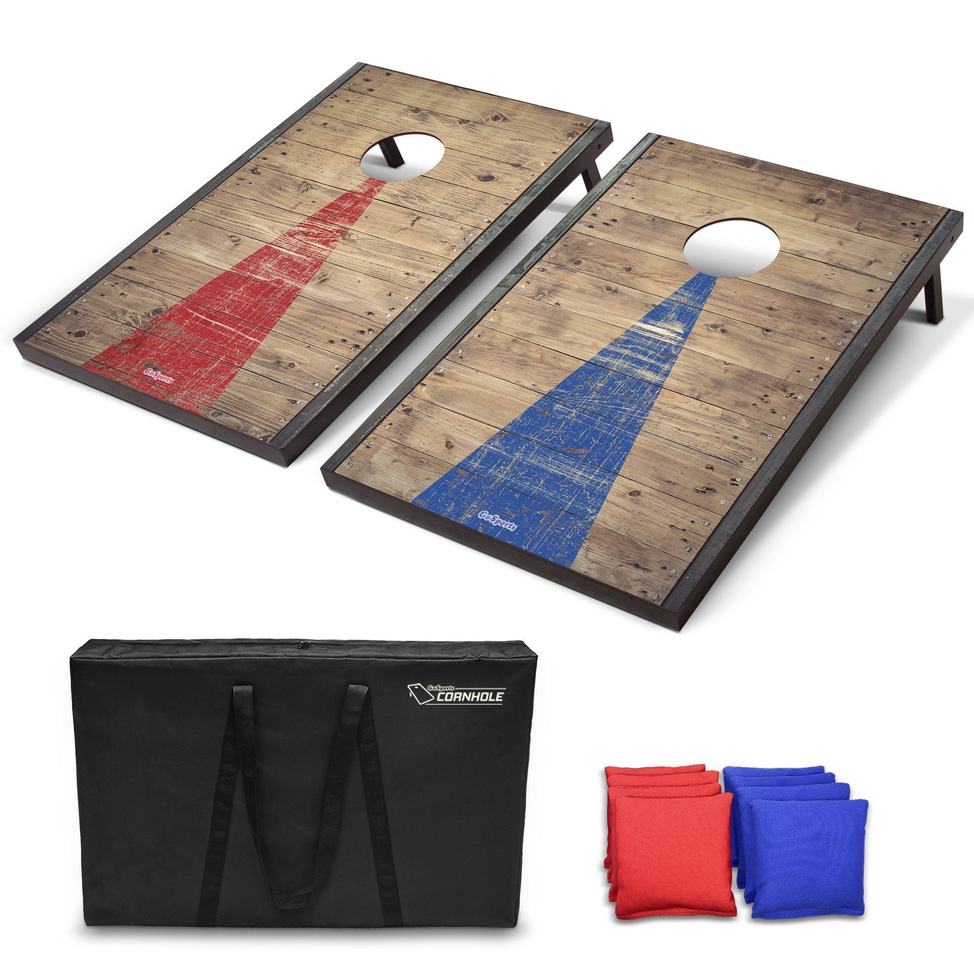 Photo 1 of **BAG IS TORN**
Gosports Classic Cornhole Set with Rustic Wood Finish | Includes 8 Bags, Carry Case and Rules