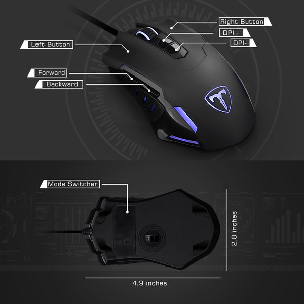 pictek gaming mouse wired 7200 dpi settings