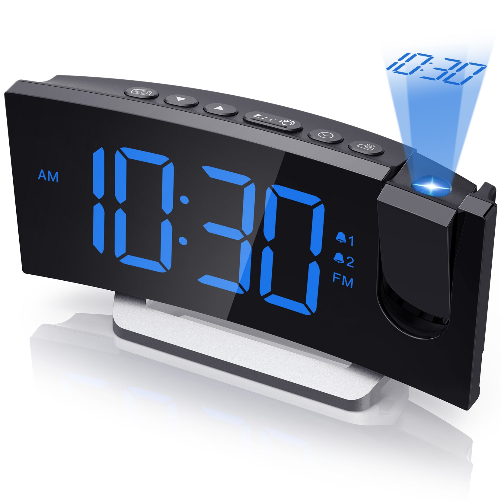 PICTEK Projection Alarm Clock, Bedroom Clock Radio with USB Charger, 0