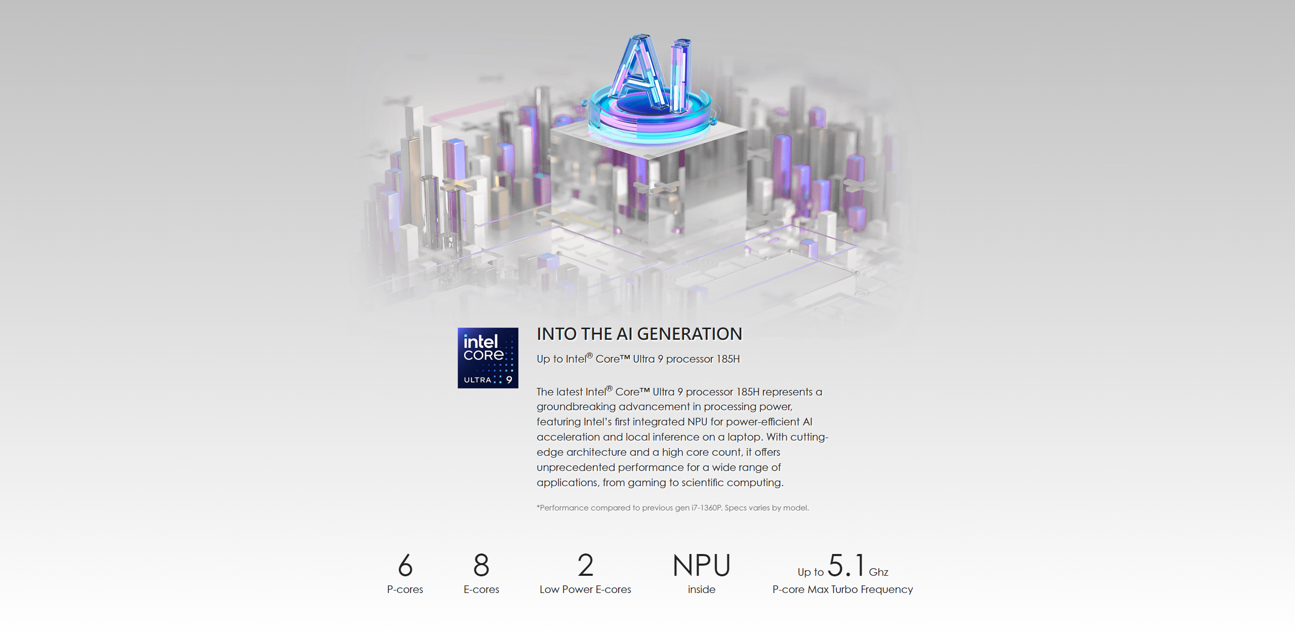 The latest Intel® Core™ Ultra 9 processor 185H represents a groundbreaking advancement in processing power, featuring Intel’s first integrated NPU for power-efficient AI acceleration and local inference on a laptop. With cutting-edge architecture and a high core count, it offers unprecedented performance for a wide range of applications, from gaming to scientific computing.