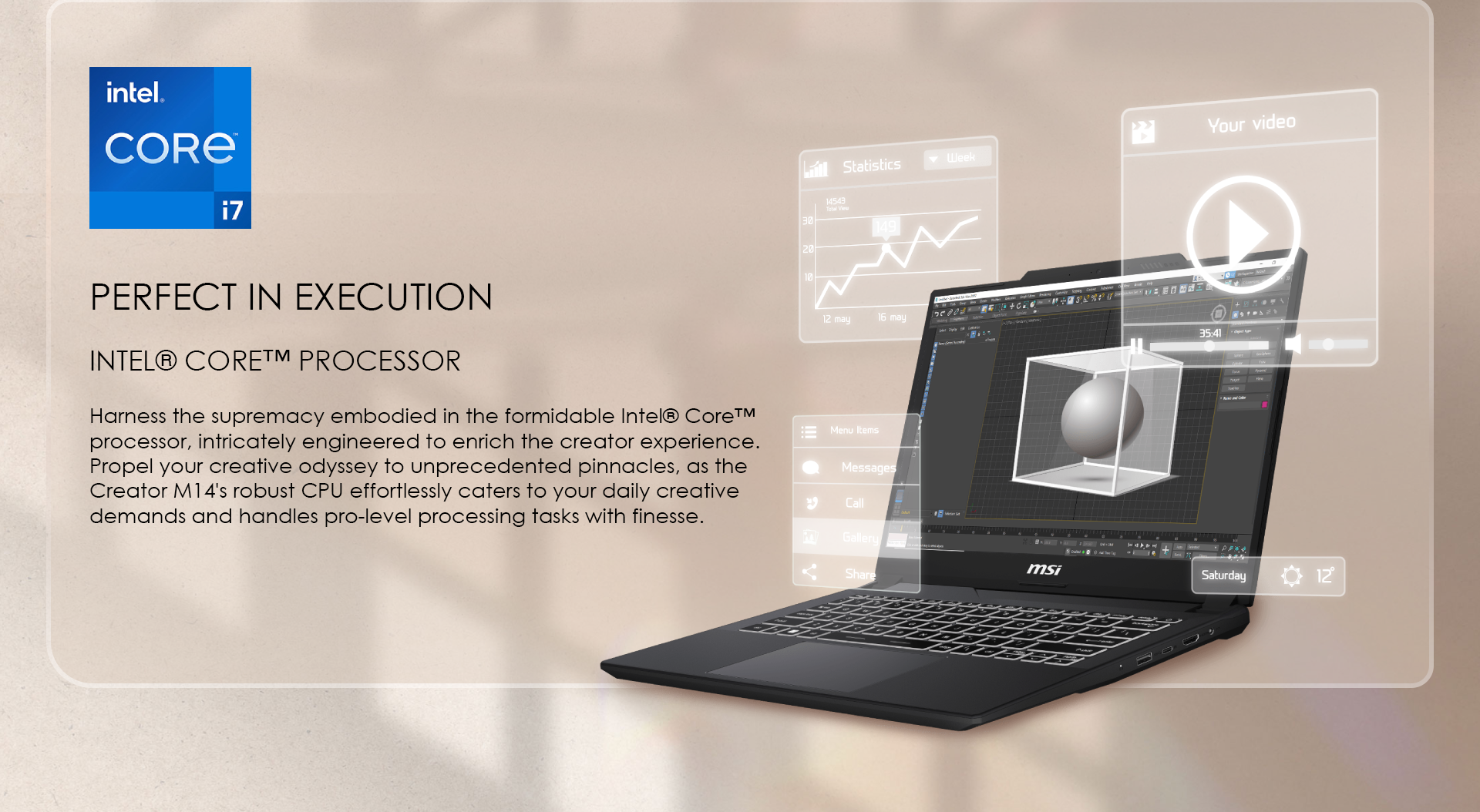 Harness the supremacy embodied in the formidable Intel® Core™ i7-13620H processor, intricately engineered to enrich the creator experience. Propel your creative odyssey to unprecedented pinnacles, as the Creator M14's robust CPU effortlessly caters to your daily creative demands and handles pro-level processing tasks with finesse.