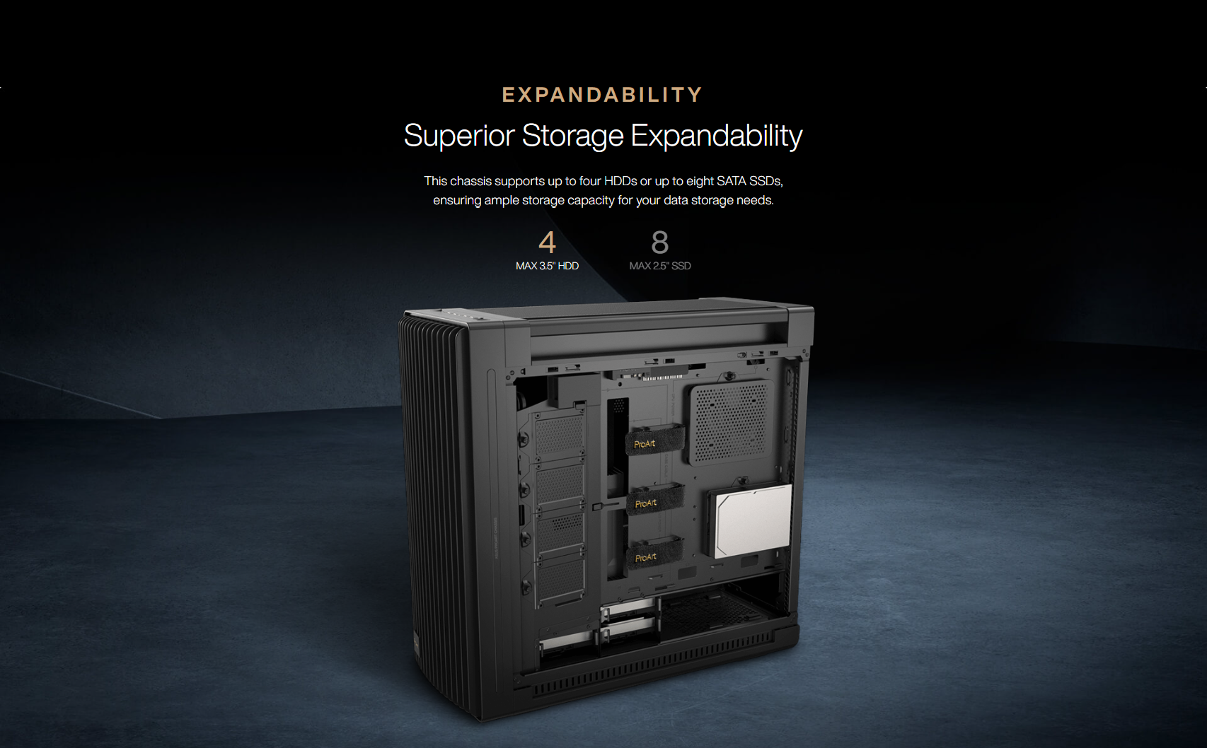This chassis supports up to four HDDs or up to eight SATA SSDs, ensuring ample storage capacity for your data storage needs.