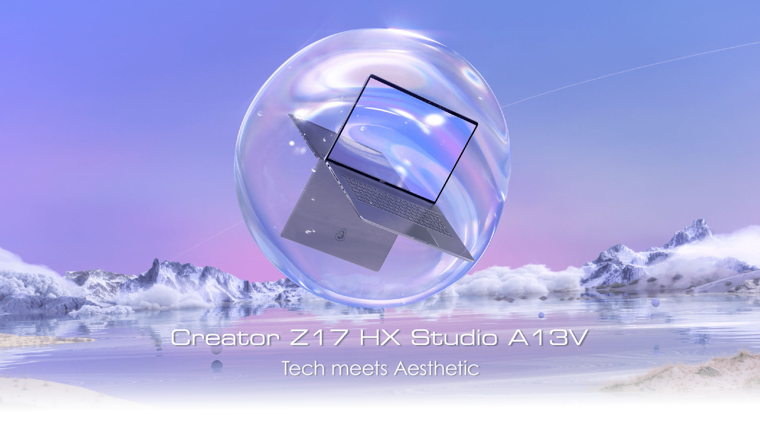 Creator Z17 HX Studio floating above a lavender colored lake.