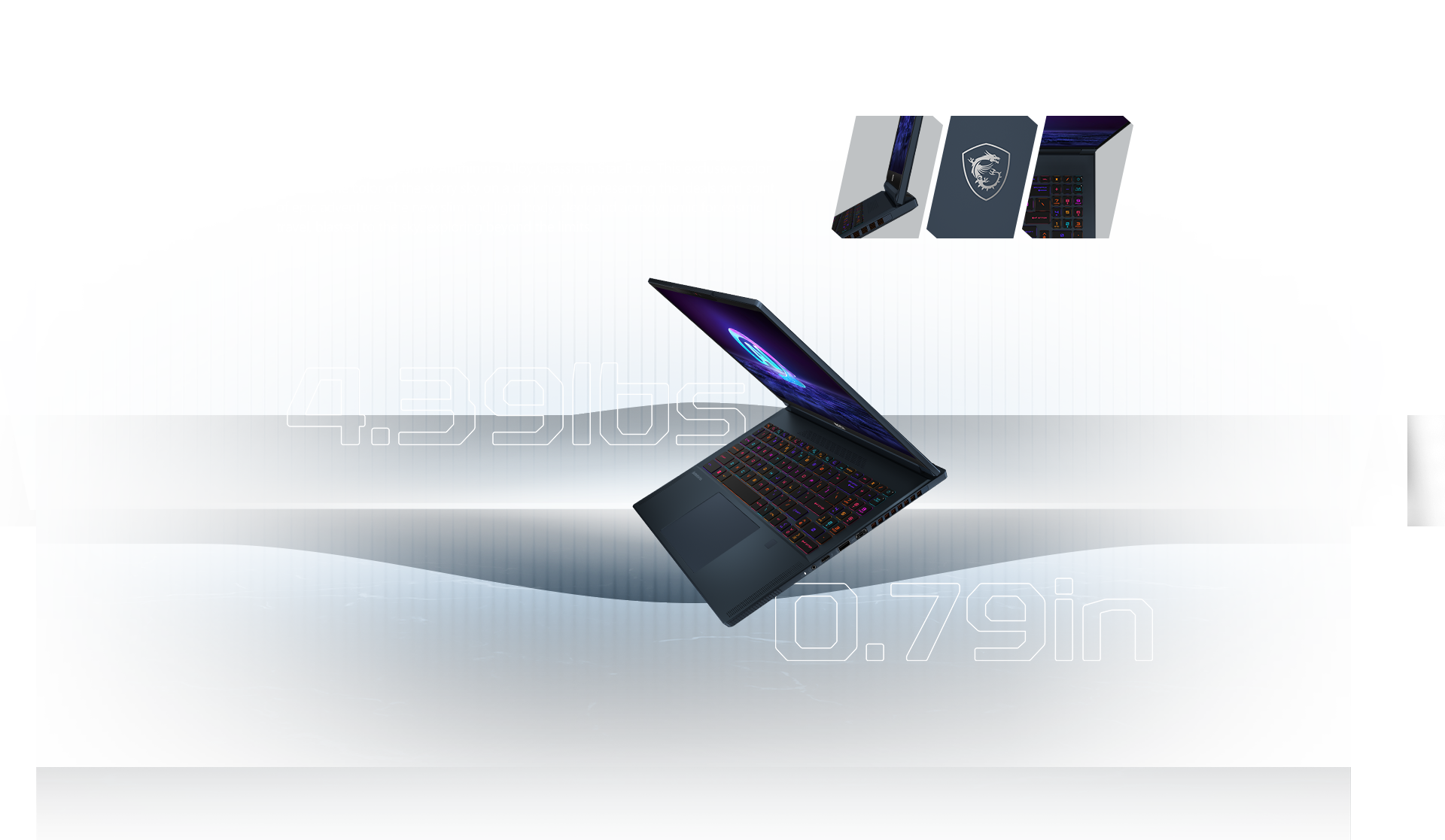 The Stealth 16 AI Studio comes with 4.39lbs ultra-light and 0.79in ultra-slim body and a durable Magnesium-Aluminum Alloy Chassis in Star Blue. This exclusive color refers to the color of the starry sky on a dark night, representing the ideals and spirit of epic adventure. The new slim and light body, sleek and aerodynamic for cosmic travel, blasted to the sky, exploring beyond the limits.