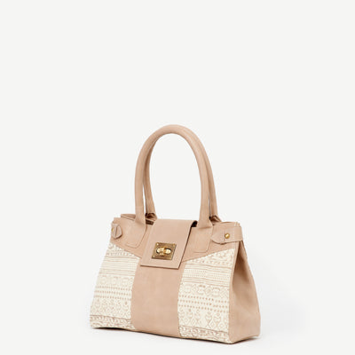 taupe leather handbag