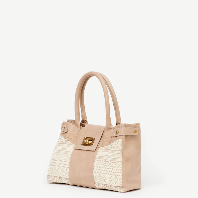 taupe leather tote bag