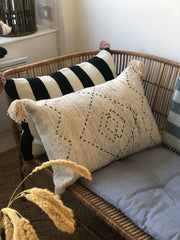 Striped Knit Cushion in Forest Green/Rose and Green Hand Block Printed Cushion at Andrassy Living