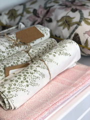 Blockprint Tablecloth in Petal with Selina Napkins in Sage