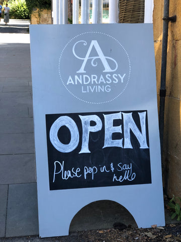 Andrassy Living OPEN Sign at the Ilminster Store