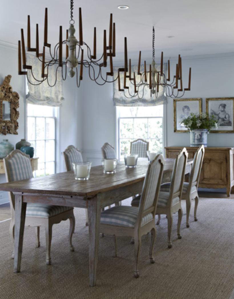 <a href="http://carolglasserinteriors.com/" target="_blank">Carol Glasser</a> used the same style table in this Swedish-inspired dining room.