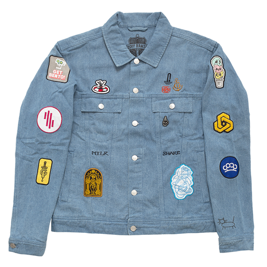 Light denim jacket with floral embroidery and patches | Marni