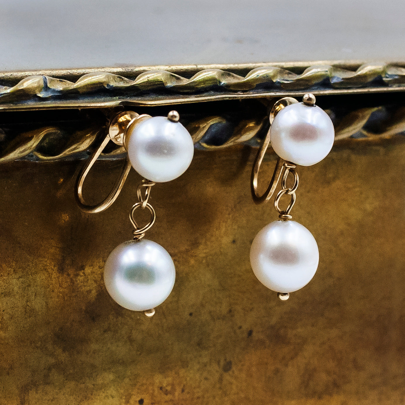 Double Pearl Drop Earrings c1950 – Pippin Vintage Jewelry