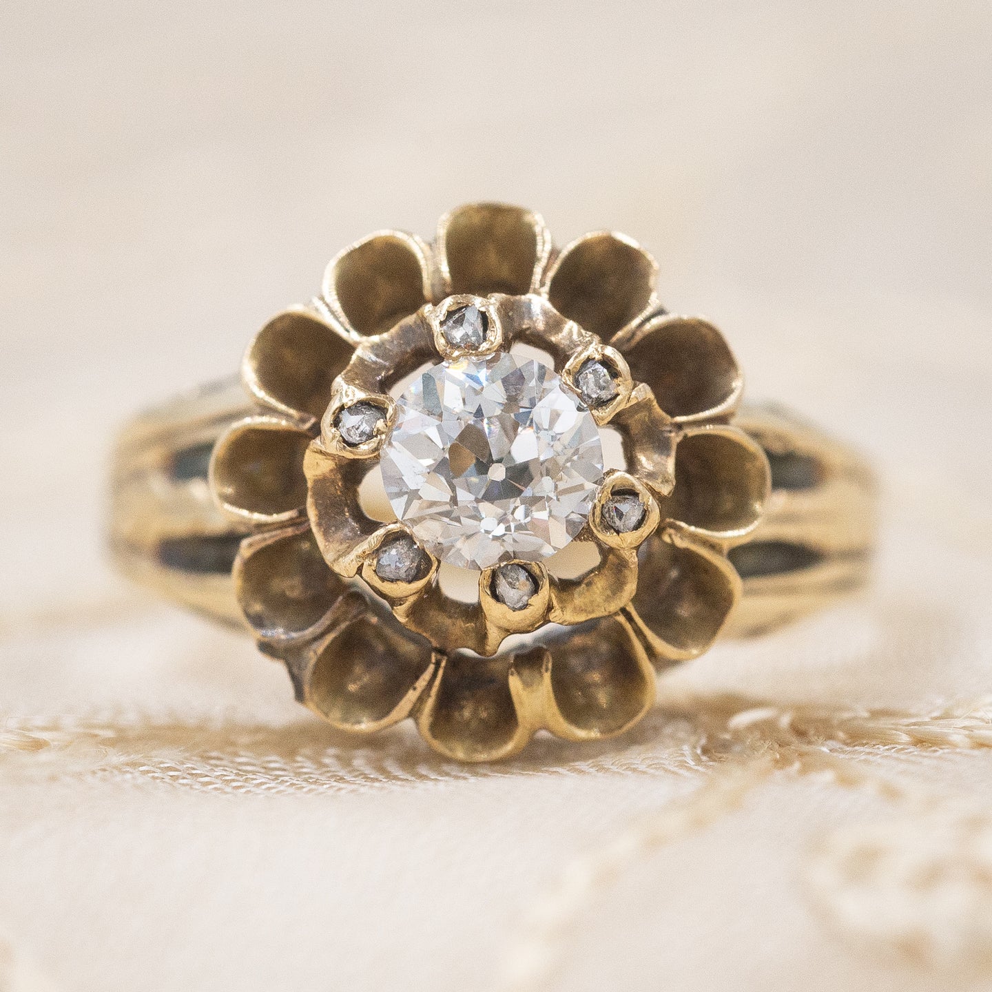Double Buttercup Diamond Solitaire c1900 – Pippin Vintage Jewelry