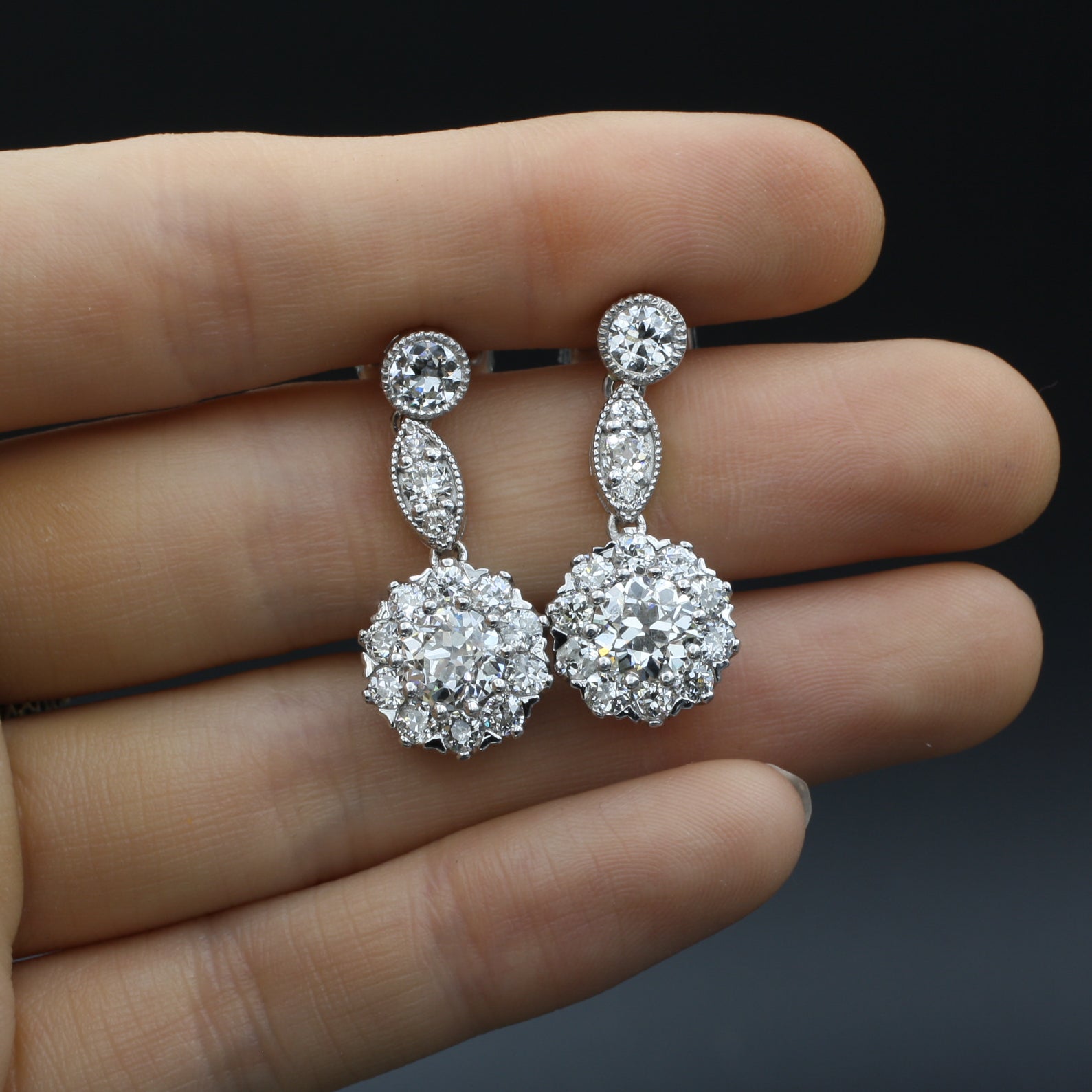 5 Carat Old European Diamond Drop Earrings – Pippin Vintage Jewelry