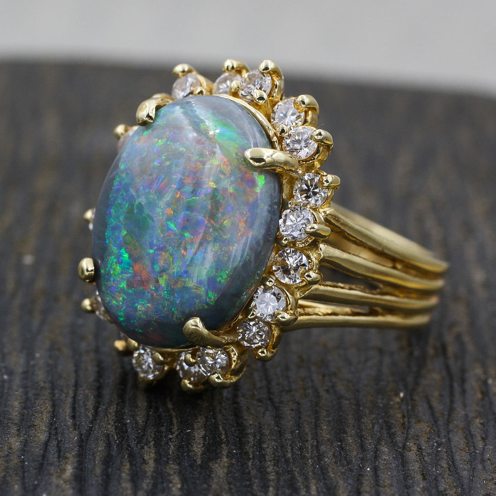 Vintage Australian Black Opal and Diamond Ring – Pippin Vintage Jewelry