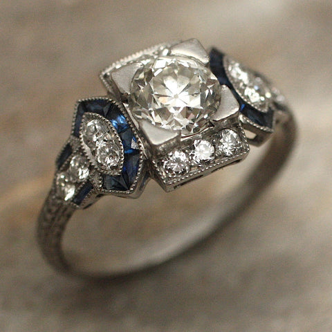 Circa 1920 Platinum, Diamond & Sapphire Ring | Pippin Vintage Jewelry