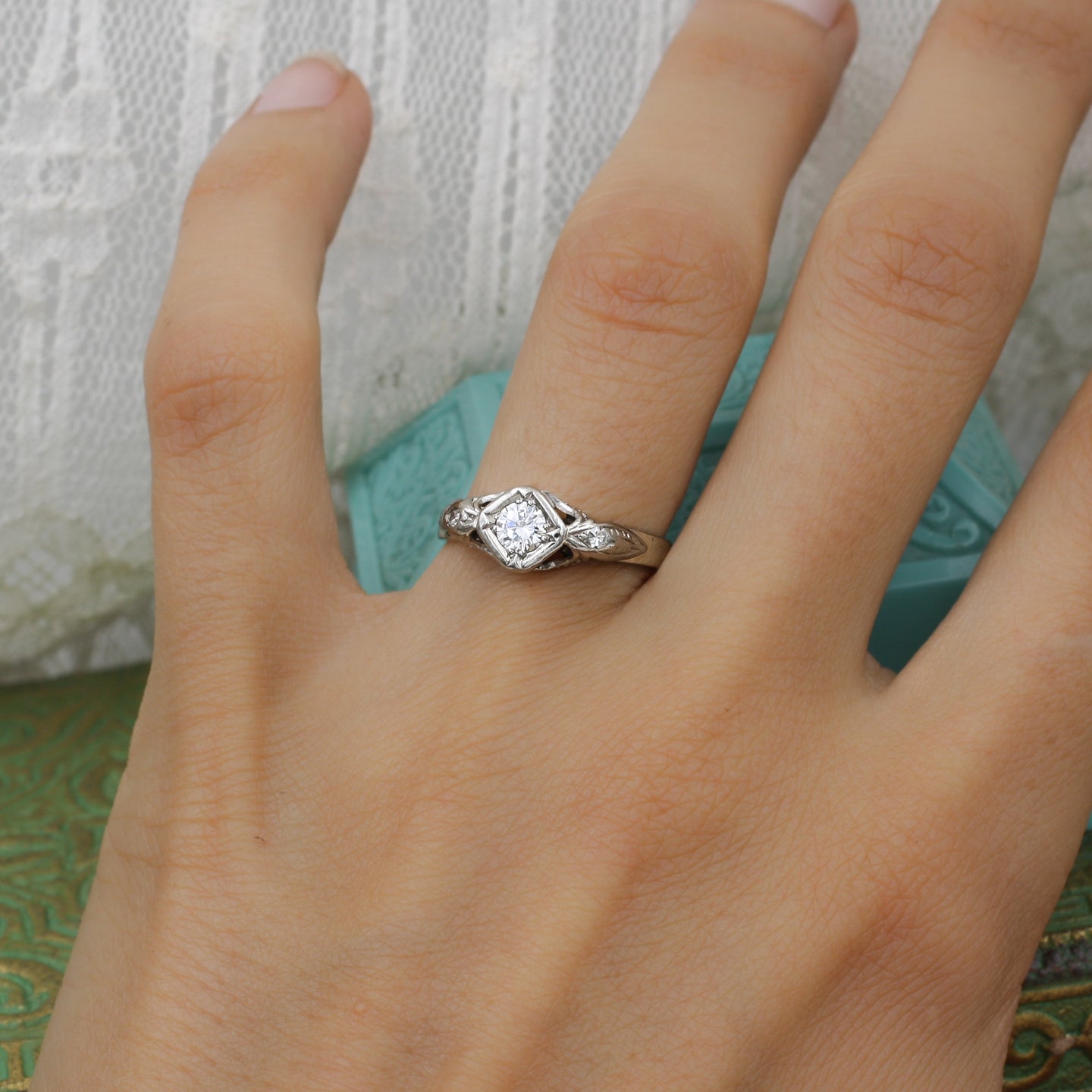 1940s 14k Retro Diamond Engagement  Ring  Pippin Vintage  