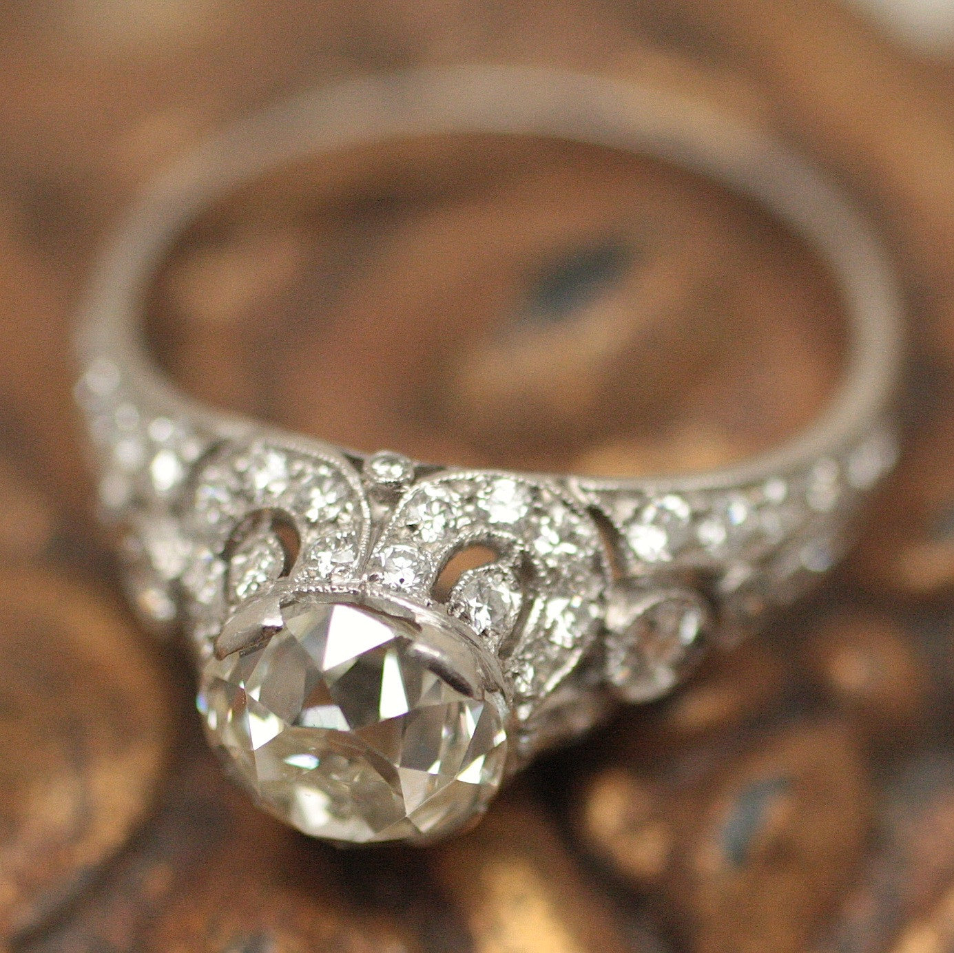 Circa 1920 Handmade Platinum & Diamond Ring Pippin Vintage Jewelry