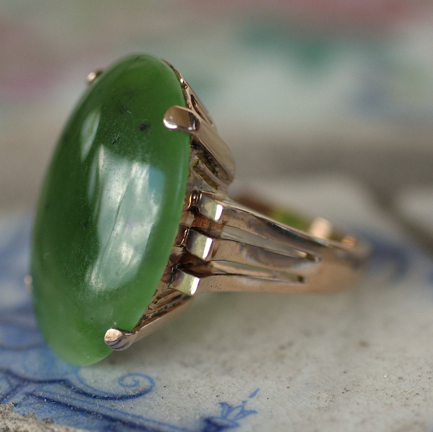 Circa 1930 1940 S 18k Jade Ring Pippin Vintage Jewelry