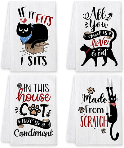 Bonsai Tree Cat Kitchen Towels, Cat Lover Gifts for Women Dish Towels Set of 4, Funny Cat Gifts for Cat Lovers Hand Towels, Cute Cat Sayings Tea Towels Housewarming Gifts for New Home Decor Mom