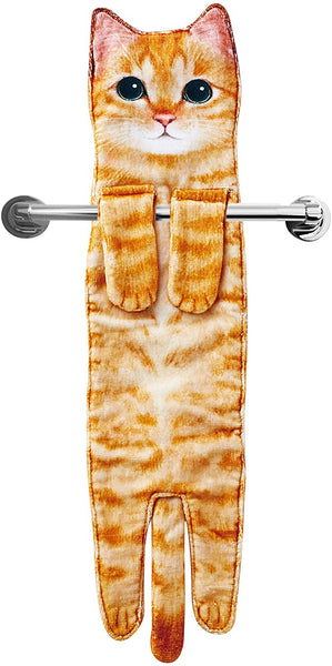 Cat Funny Hand Towels for Bathroom Kitchen - Cute Decorative Cat Decor Hanging Washcloths Face Towels Super Absorbent Soft- Housewarming Gift for Cat Lovers - Orange