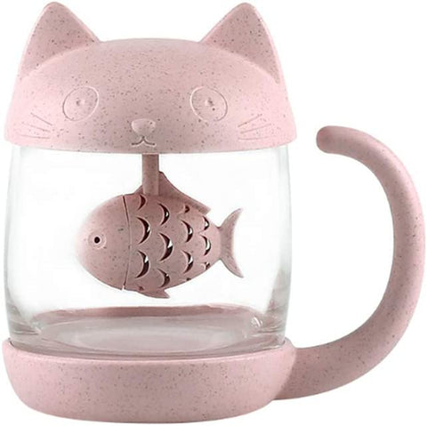 Cat Glass Tea Mug Water Bottle-With Fish Tea Infuser Strainer Filter 250ML