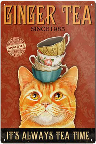 ‘Ginger Tea’ Metal Wall Sign Munchiecat