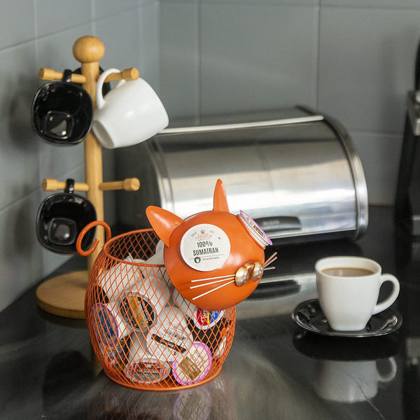 Kit K-Cup Countertop Sculpture Holder for Keurig K-cup Coffee Pods, Tea Bags, Creamers (Cat - Orange) | Made Easy Kit Store
