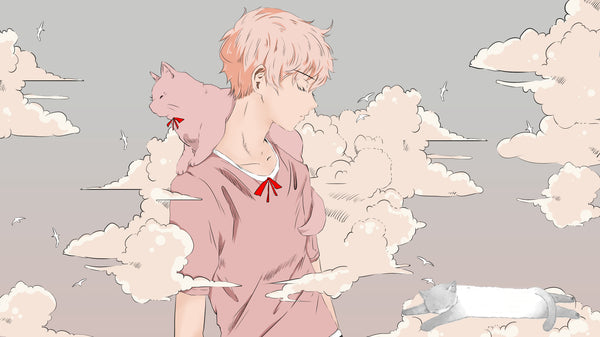 Male with pink cat anime