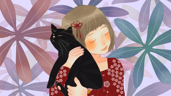 Girl with black cat