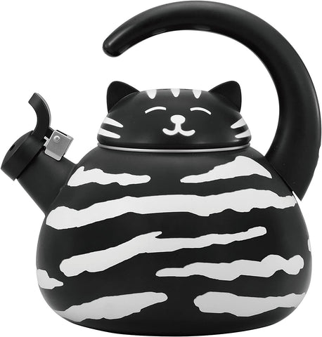 Supreme Housewares Gourmet Art Black Cat Enamel-on-Steel Whistling Kettle