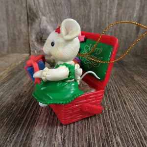 Vintage Gift Basket Mouse Ornament Christmas Food Girl Picnic Enesco Lustre Fame - At Grandma's Table