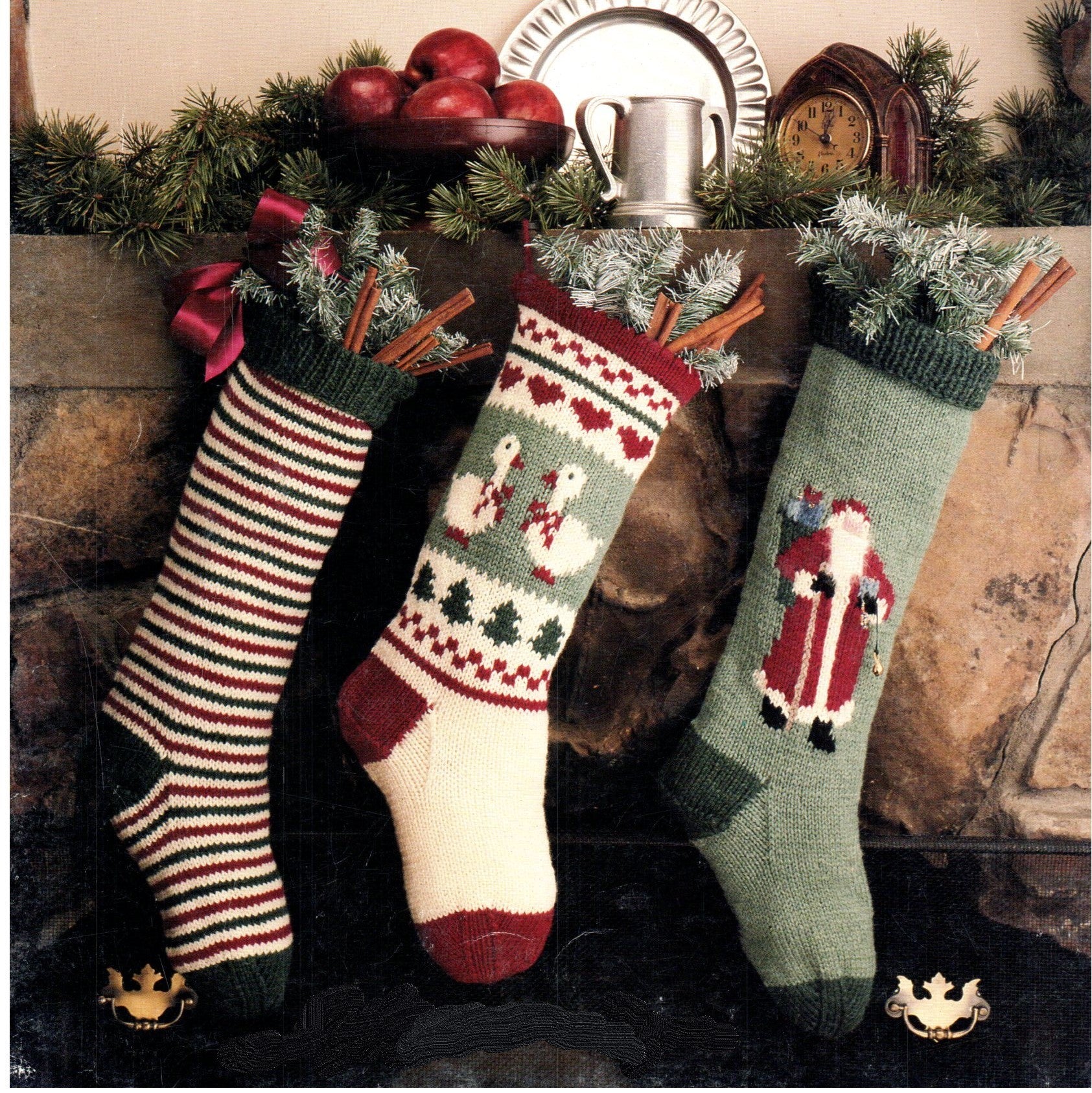 Vintage Knit Vintage Knit Christmas Stocking Pattern Santa Claus Geese Striped Knitted Pdf Pattern