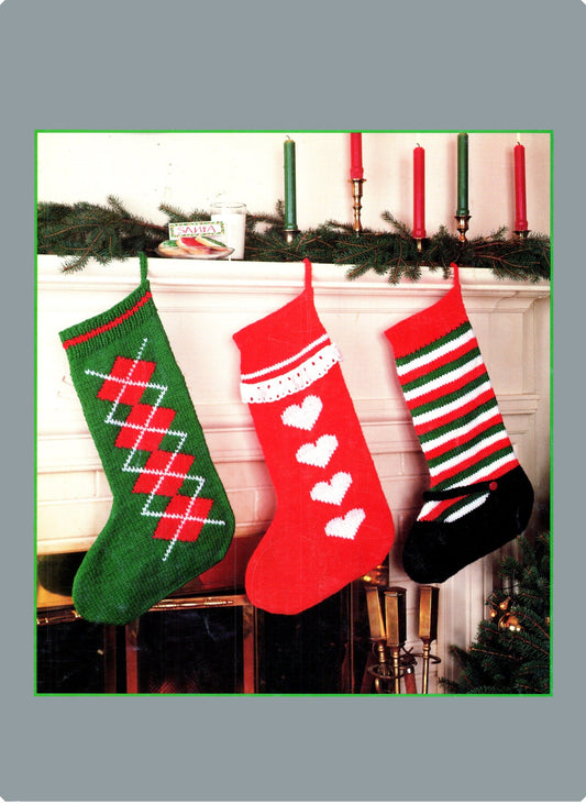 Vintage Knit Christmas Stocking Pattern Santa Claus Geese Striped