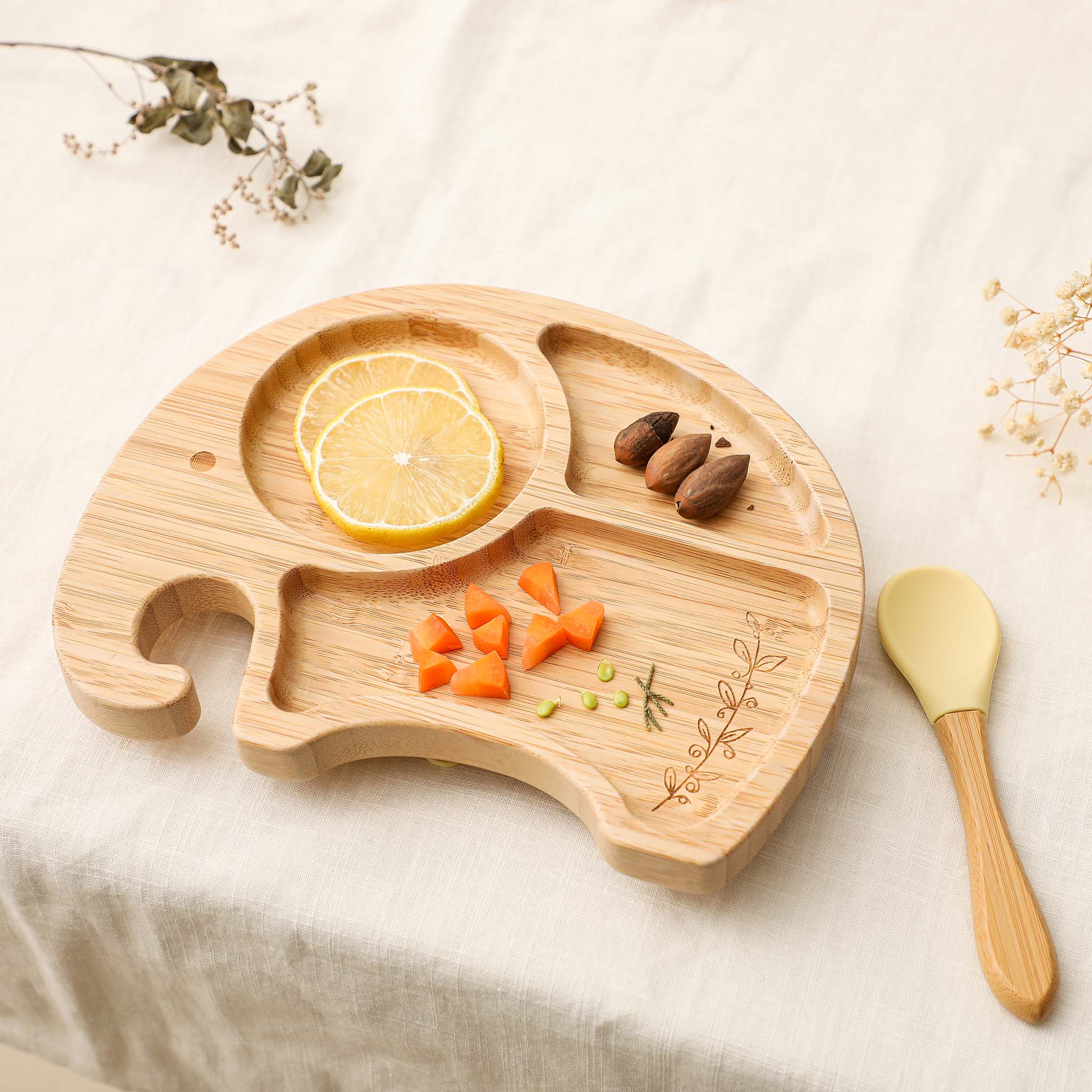 Wooden Elephant Baby Feeding Set