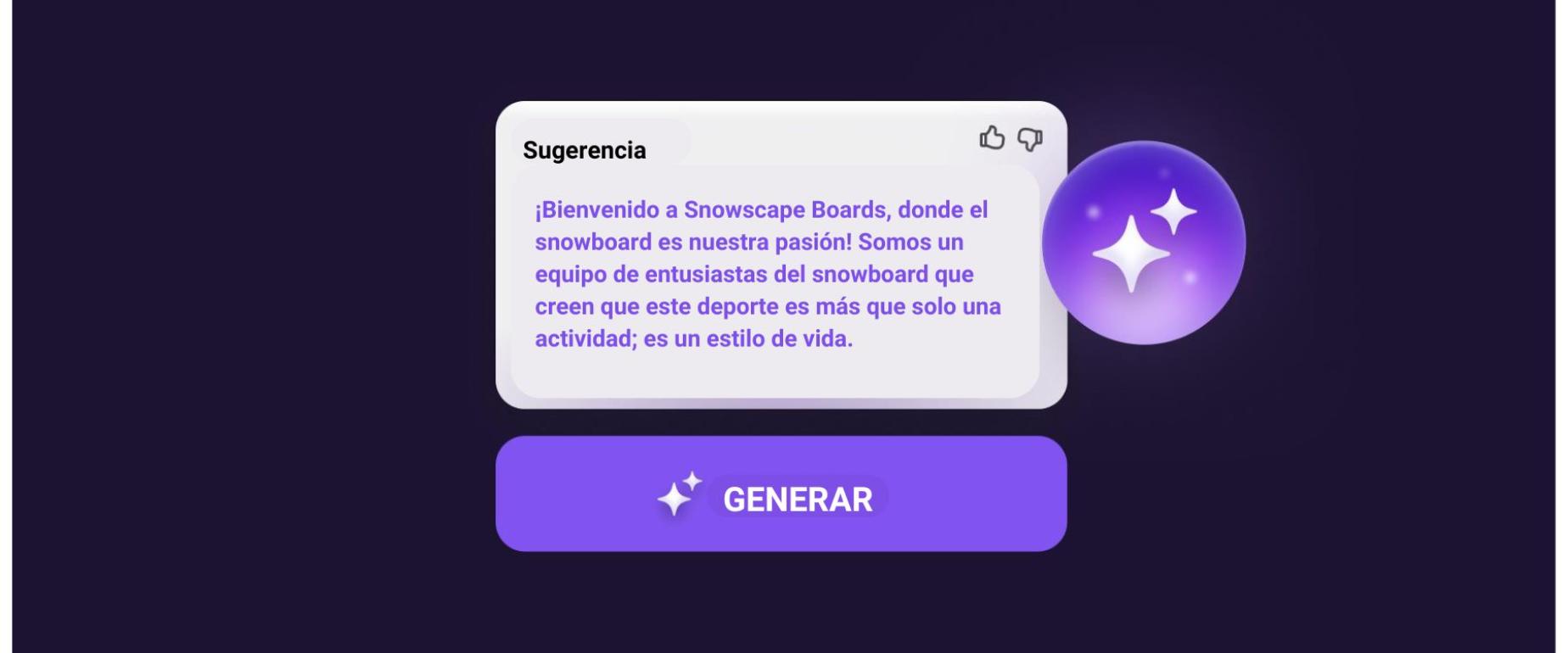 Texto generado por inteligencia artificial para una empresa de snowboard.