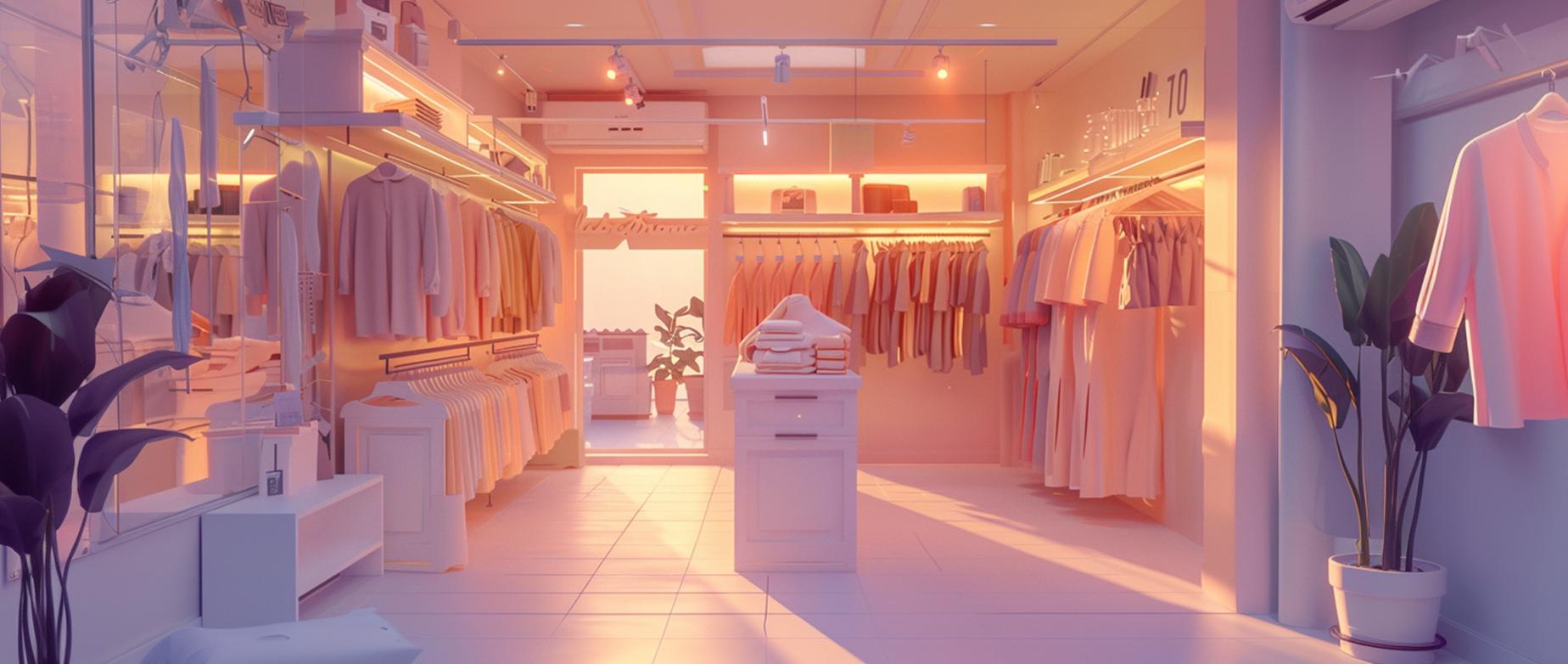 Ejemplo de tienda de segunda mano con tonos rosados y anaranjados