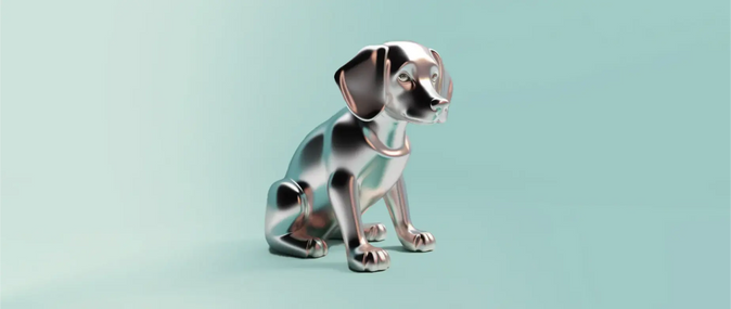 Imagen 3D de un perro representando las tiendas de artículos para mascotas