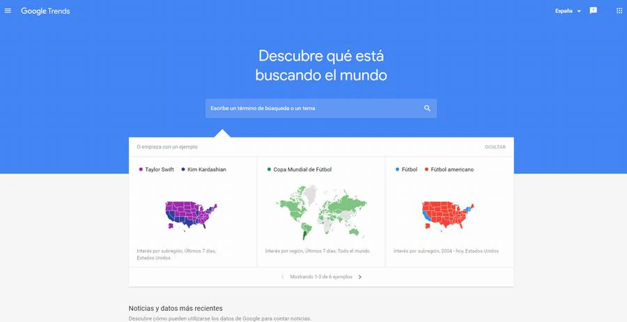 Página pricipal de Google Trends España