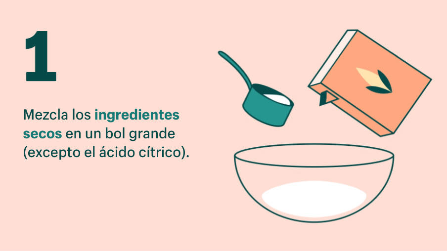 Paso 1: mezcla los ingredientes secos en un bol grande, salvo el ácido cítrico.
