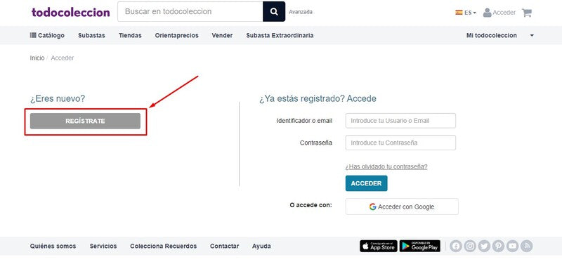 Accede a la pantalla de registro