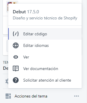 Acciones del tema, editar codigo