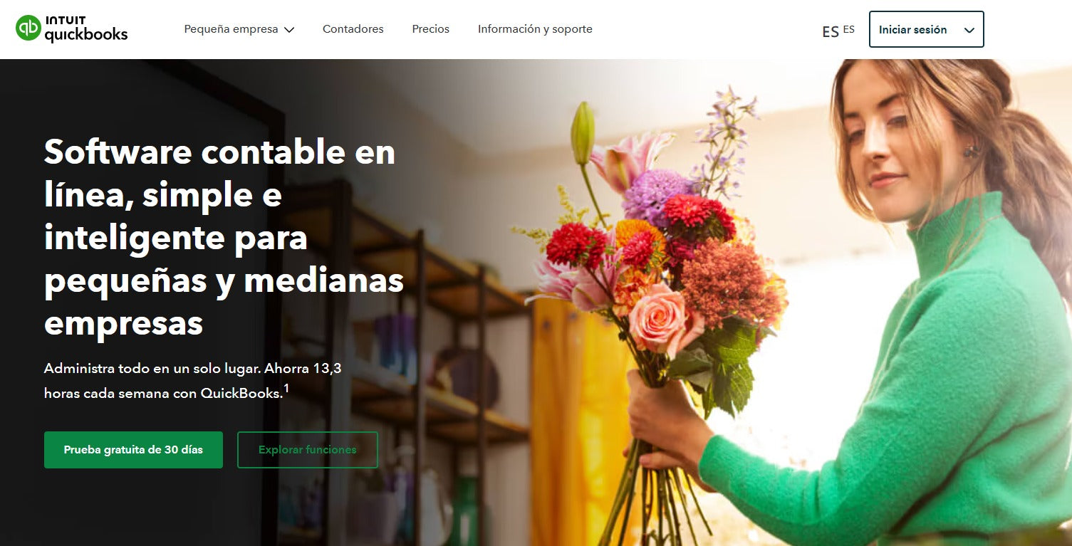 Captura de pantalla de la página de inicio de Quickbooks