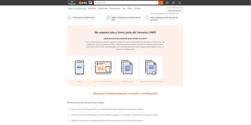 Requisitos para vender en Linio