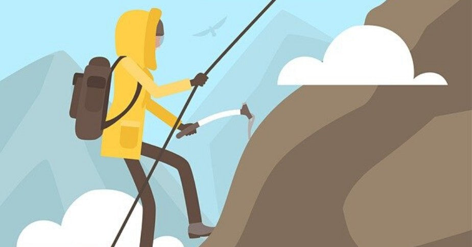 Ilustración de persona escalando una montaña