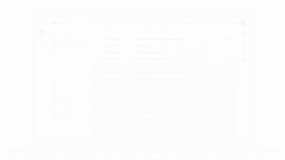 Una animación muestra los pasos de cómo crear un filtro en Gmail para emails o contenido selecto.