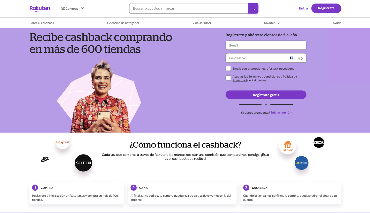 Página de inicio de Rakuten.