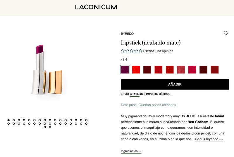 Ejemplo de descripción de producto de Laconium