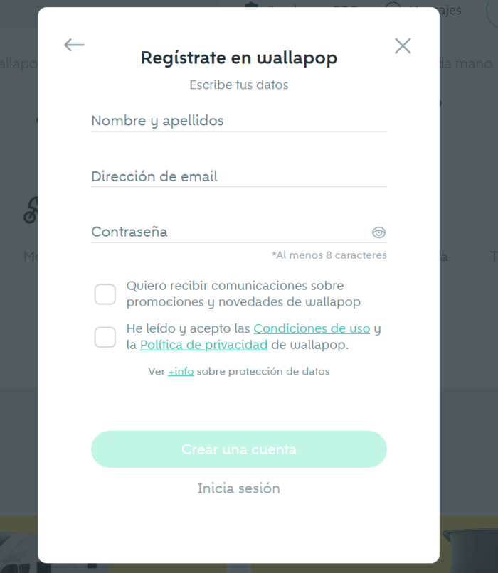 Rellena el formulario de Wallapop