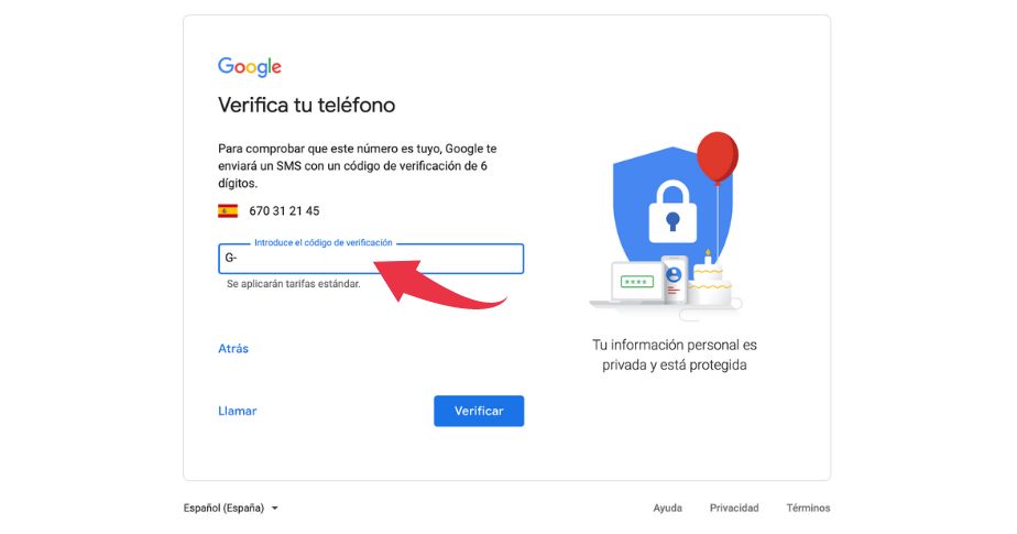 Verificación de Gmail vía SMS